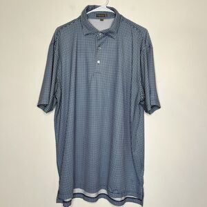 Peter Millar Summer Comfort E4 Polo Golf Shirt Blue White Check Mens Large Logo‎
